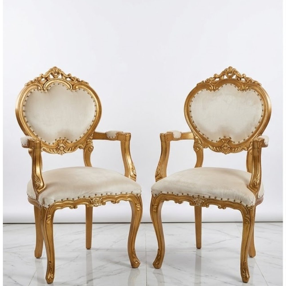 Heart-Back Carved Chair Pair