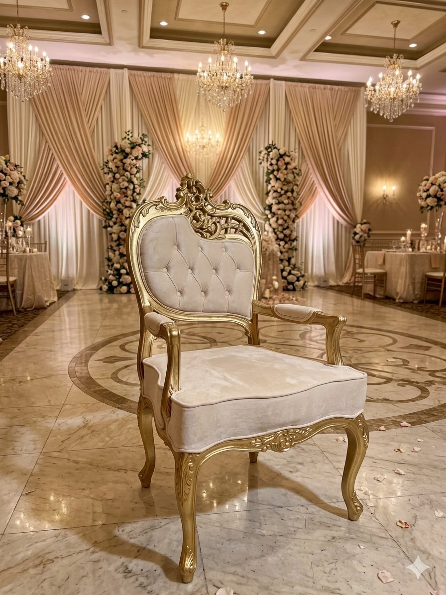 Tufted Banquet Chair — Gold Frame