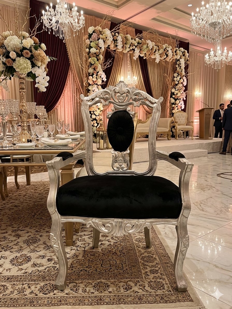 Carved Armchair — Black & Silver