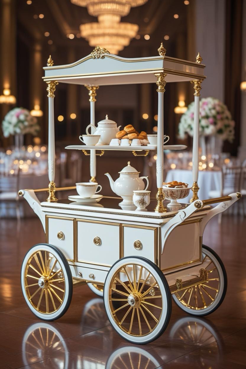 Luxury Tea Cart — White & Gold