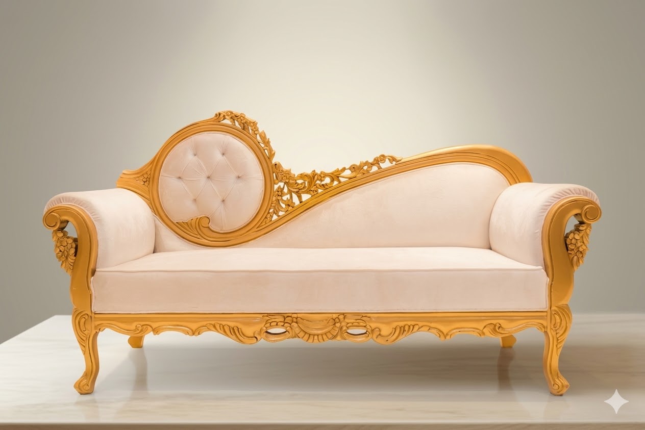 Carved Chaise Lounge — Gold & Ivory