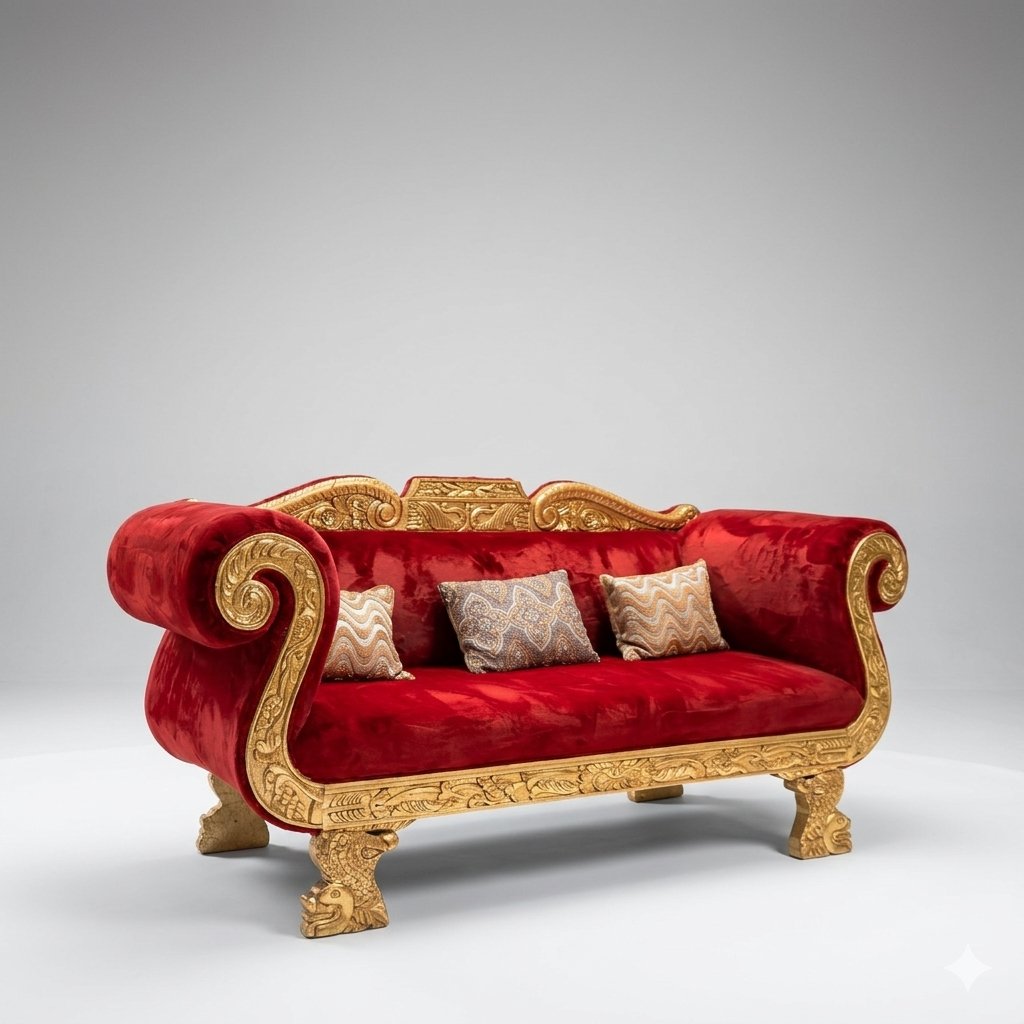 Royal Carved Sofa — Red Velvet