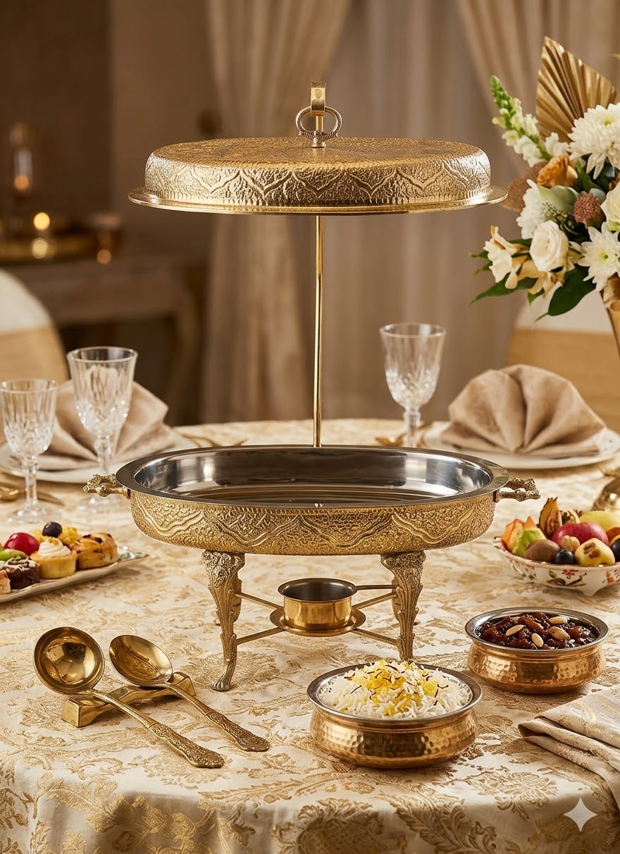 Gold Copper Chafing Dish — Oval with Stand