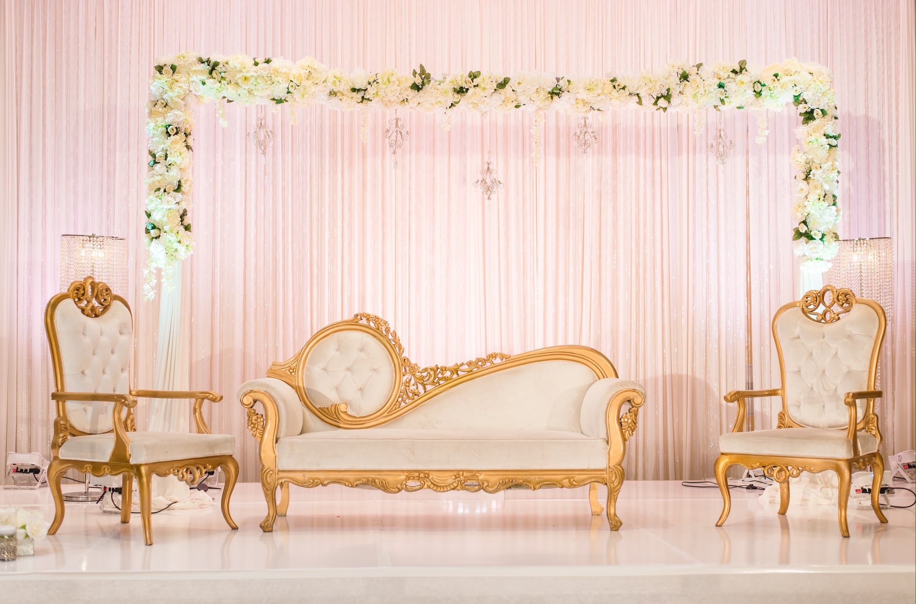 Gold sofa shimmer backdrop USA