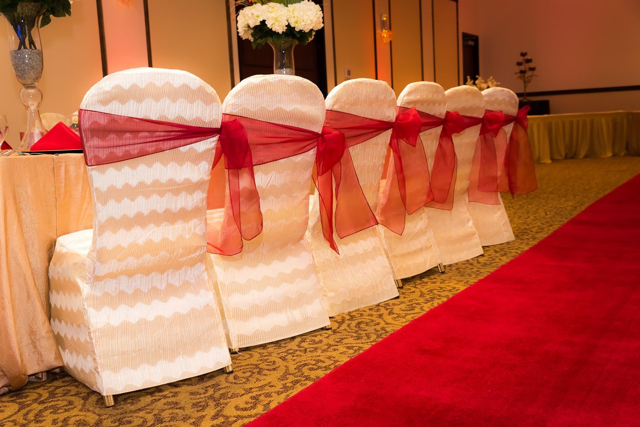Chair covers red sashes USA