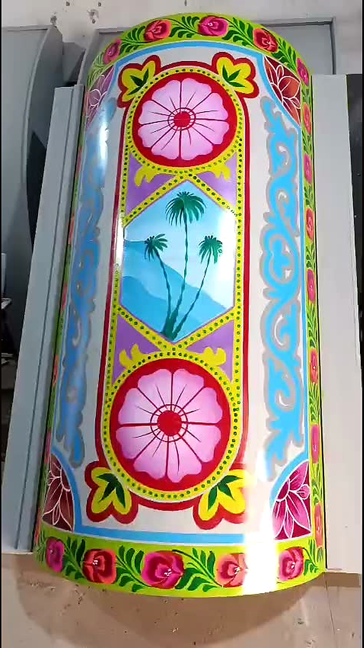Truck art dome painting in ZS Banquet Supply workshop